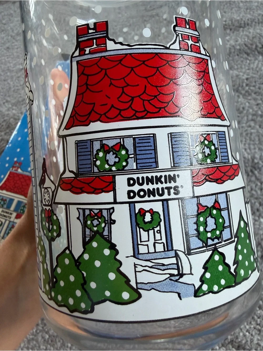 Vintage 1992 Dunkin' Donuts Christmas Holiday Village Glass Canister Jar